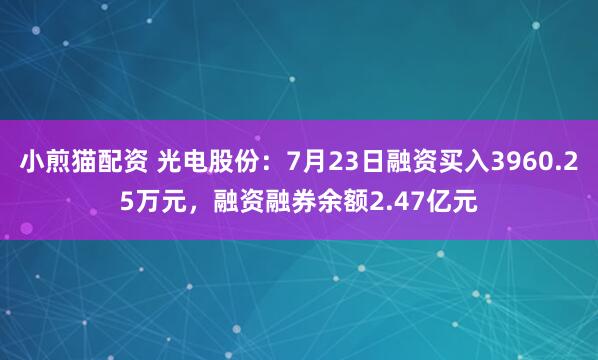小煎猫配资 光电股份：7月23日融资买入3960.25万元，融资融券余额2.47亿元